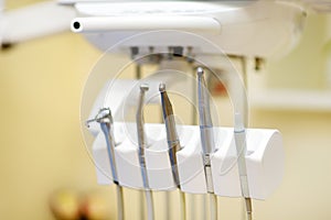 Different dental instruments and tools in a dentists office