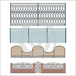 Different designs of fences and gates isolated vector.