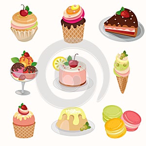 Different desserts with fruit
