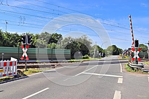 Different detailed views on railroads and rail crossings in germany