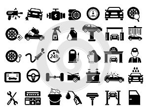 Different details of automobile. Car services icons set.