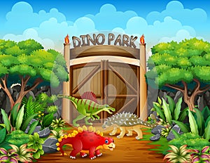 Different dinosaurs in dino park illustration