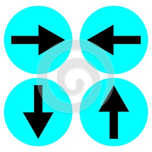 Different direction arrows icon. Four sign. Black element. Blue circle. App symbol. Vector illustration. Stock image.