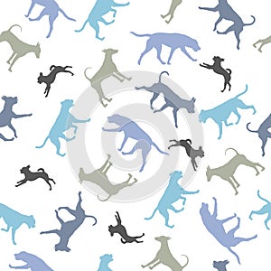 Different dogs isolated on a white background. Endless texture. Seamless pattern. Design for fabric, decor, wallpaper