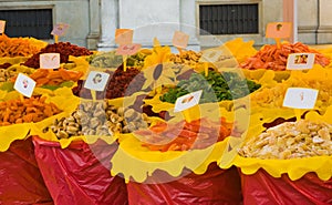 Different dried fruits in the market