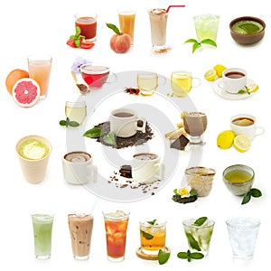 Different drinks isolated on a white background