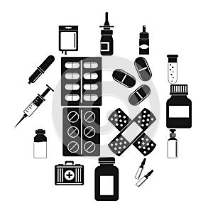 Different drugs icons set, simple style