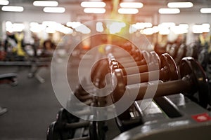 Different dumbbell weights in fitness center