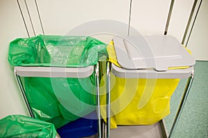 dustbins with trash at office