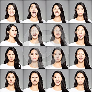 different emotions in same young woman