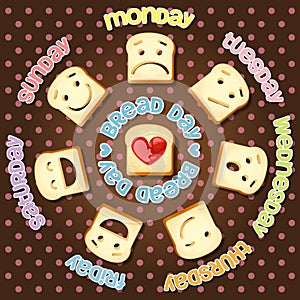 Different emotions of sliced bread in each day