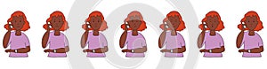 Different emotions. A woman Ethnic background is talking on the phone. Facial expressions. Joy, sadness, anger