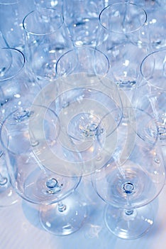 Different empty glasses on served table at the restaurant