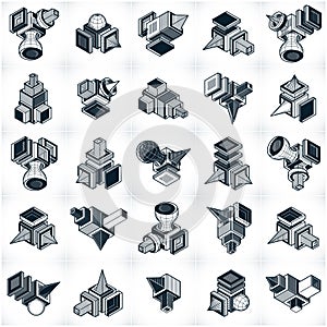 Different engineering constructions collection, abstract vectors
