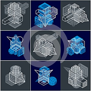 Different engineering constructions collection, abstract vectors