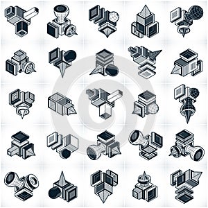 Different engineering constructions collection, abstract vectors set
