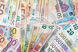 different Euro European Union banknotes EU, finance background