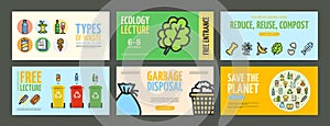 Different Events and Lectures Recycle Concept Horizontal Poster Banner Card Set. Vector