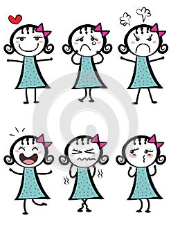 Different expressions of a cartoon girl photo