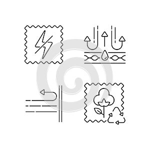 Different fabric features linear icons set