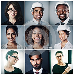 Different faces, same goal. Composite portrait of a group of diverse businesspeople.