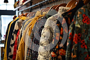 Different fashion clothes, Clothing on hanger at the modern shop boutique