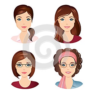 Different female hairstyles. For the girl, young adult, woman with brown hair