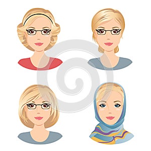 Different female hairstyles. For the woman with blonde hair, middle aged woman