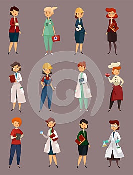 Different female or woman jobs, profession or work