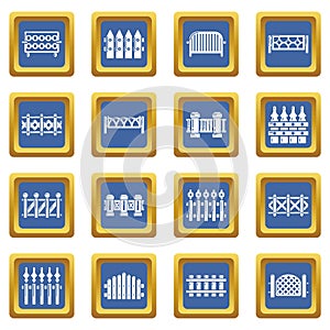 Different fencing icons set blue square vector