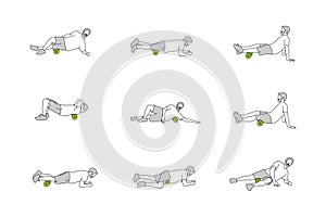 Different figures of person training with foam roll