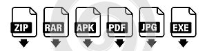 Different file formats icon set. Image with file formats collection. Document icon vector. Pdf jpg zip txt format file vector icon