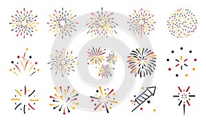 Different Flat Firework Icons - Colorful Vector Illustrations Isolated On White Background