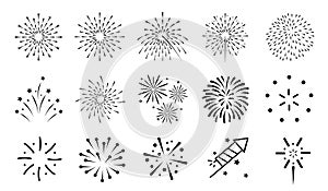 Different Flat Firework Icons Set - Vector Illustrations Isolated On White Background