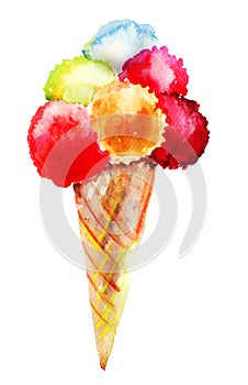 Different flavor ice creams with cone photo