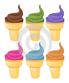 Different flavor of icecream in cones