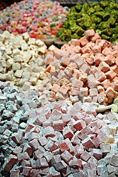 Different flavored piles of turkish delight