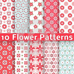 Different flower vector seamless patterns