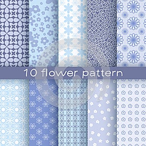 10 different flower vector seamless patterns.