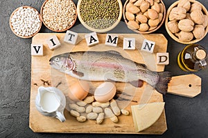 Different foods ingredients rich in vitamin D photo