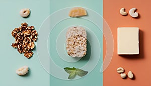 3 different Foods photographed in same angle