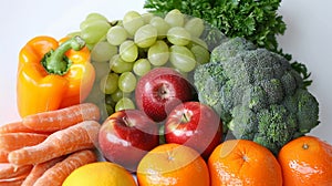 Different fresh fruits and vegetables close up