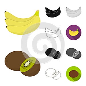 Different fruits cartoon,black,flat,monochrome,outline icons in set collection for design. Fruits and vitamins vector