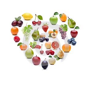 Different fruits in heart shape