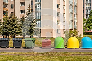 The different garbage bins in residential area