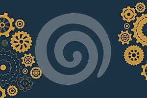 Different gears gold color on blue banner background
