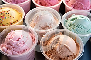 Different gelatto ice cream flavors in transparent cups