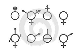 Different gender isolated, LGBTQ set. Transgender, non-binary person, agender, androgyne, genderqueer signs. Concept of