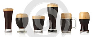 Different glasses of stout beer