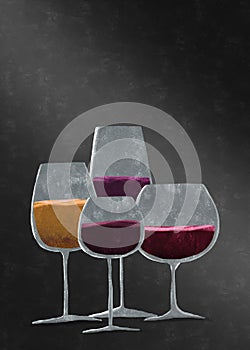 Different glasses with wine
